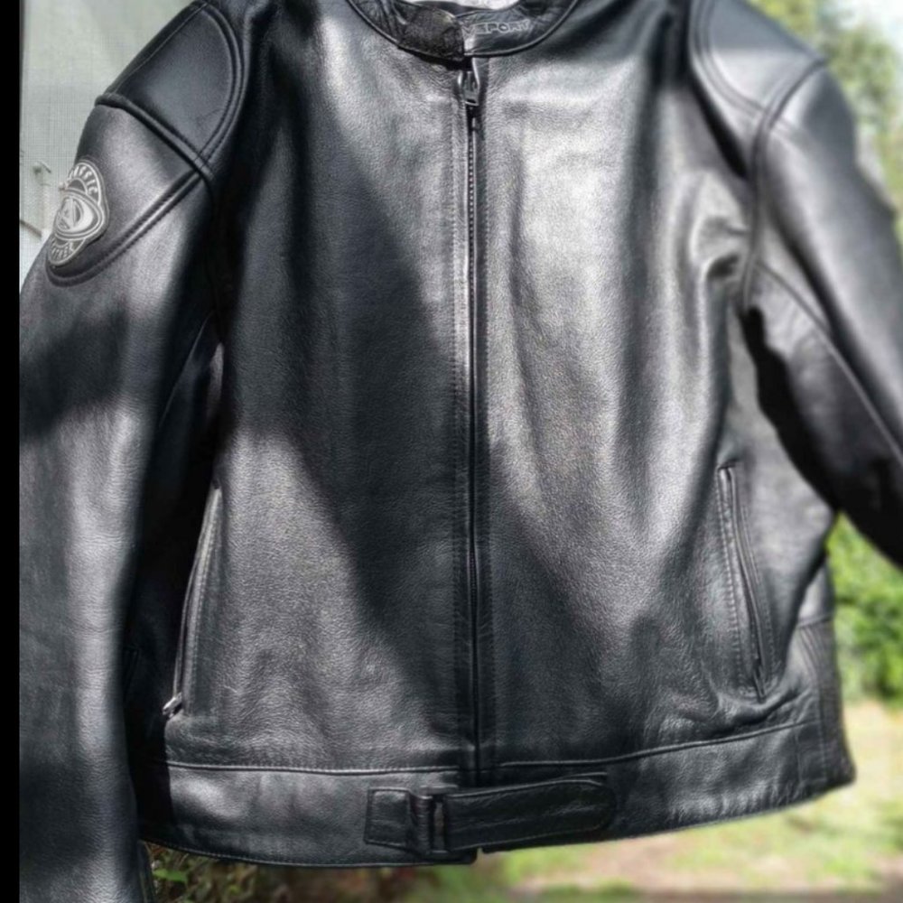 LeatherJacket AGV Sport.  50" at chest black leather motorcycle jacket XXL